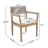 Set of 2 Acacia Wood Outdoor Dining Chairs, Armchairs with Beige Rope & Cushions for Garden, Poolside, Backyard