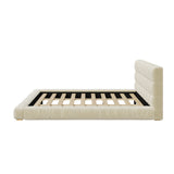 King Size Velvet Upholstered Platform Bed Frame Low Profile Bed with Channel Tufted Soft Headboard, Beige