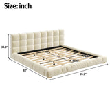 King Size Velvet Upholstered Platform Bed Frame Low Profile Bed with Channel Tufted Soft Headboard, Beige