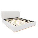 Queen Size Upholstered Platform Bed Frame Low Profile Bed with Headboard, White
