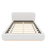 Queen Size Upholstered Platform Bed Frame Low Profile Bed with Headboard, White