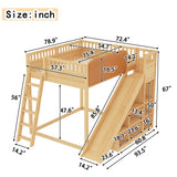 Full Loft Bed with Upholstered Headboard, Playhouse Loft Bed Frame with Slide & Storage Shelves