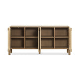 Farmhouse Sideboard Cabinet with Handwoven Paper Rope Doors, Wood Accent Cabinet with Solid Wood Legs & Adjustable Shelves