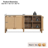 Farmhouse Sideboard Cabinet with Handwoven Paper Rope Doors, Wood Accent Cabinet with Solid Wood Legs & Adjustable Shelves