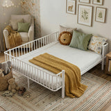 Full Size Metal Daybed Kid Platform Bed Frame Toddler Bed, White