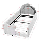 Twin Size Kids Bed with Cute Dinosaur-Shaped Headboard, Boucle Toddler Bed Frame with Safety Guardraild for Bedroom