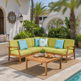 L-Shape Patio Sectional Sofa Set Outdoor Conversation Chat Set Water-resistant Garden Seating Group with Coffee Table & Soft Cushion