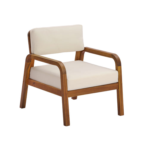 Patio Accent Chair Outdoor Acacia Wood Club Chair Armchair Porch Leisure Lounge Chair with Water-resistant Cushion
