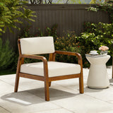 Patio Accent Chair Outdoor Acacia Wood Club Chair Armchair Porch Leisure Lounge Chair with Water-resistant Cushion