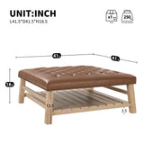 2-in-1 Tufted Square Ottoman Coffee Table with Slatted Shelf & Nailhead Trim for Living Room, Bedroom