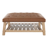 2-in-1 Tufted Square Ottoman Coffee Table with Slatted Shelf & Nailhead Trim for Living Room, Bedroom