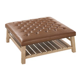 2-in-1 Tufted Square Ottoman Coffee Table with Slatted Shelf & Nailhead Trim for Living Room, Bedroom