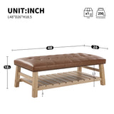 2-in-1 Tufted Rectangle Ottoman Coffee Table, Upholstered Bench with Slatted Shelf & Nailhead Trim for Living Room, Bedroom