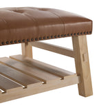 2-in-1 Tufted Rectangle Ottoman Coffee Table, Upholstered Bench with Slatted Shelf & Nailhead Trim for Living Room, Bedroom