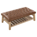2-in-1 Tufted Rectangle Ottoman Coffee Table, Upholstered Bench with Slatted Shelf & Nailhead Trim for Living Room, Bedroom