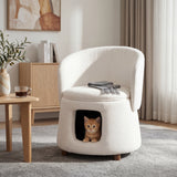 Accent Chair 2-in-1 Pet Friendly Armchair Barrel Chair with Hidden Pet Nook, Convertible Stool & Storage Seat