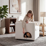 Accent Chair 2-in-1 Pet Friendly Sofa Chair with Hidden Pet Nook, Upholstered Armchair with Arched Pet Retreat & Pillow