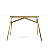 Home Office Desk Modern Executive Computer Desk, Tempered Glass Tabletop w/ Acacia Wood Legs, Mid-Century Office Conference Table, Natural