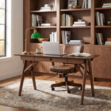 Computer Desk Home Office Desk with Storage Drawer, Mid-Century Modern Study Table Writing Desk, Walnut