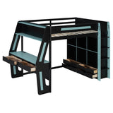 Full Size Gaming Loft Bed with LED Lights, USB Ports, Desk, 6 Drawers, Safety Staircase & Storage Shelves