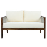 2pcs Patio Sofa Set Outdoor Conversation Chat Set Garden Seating Group with Loveseat, Coffee Table & Water-Repellent Cushion