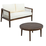 2pcs Patio Sofa Set Outdoor Conversation Chat Set Garden Seating Group with Loveseat, Coffee Table & Water-Repellent Cushion