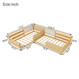 Twin Size L-Shaped Platform Bed Frame Convertible Detachable Bed Kid Toddler Bed with Whiteboard, Bookshelves & Light