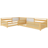 Twin Size L-Shaped Platform Bed Frame Convertible Detachable Bed Kid Toddler Bed with Whiteboard, Bookshelves & Light