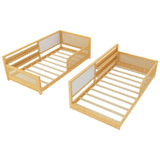 Twin Size L-Shaped Platform Bed Frame Convertible Detachable Bed Kid Toddler Bed with Whiteboard, Bookshelves & Light
