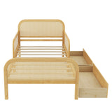 Twin Size Platform Bed Frame with 2 Storage Drawers, Kids Rattan Bed with Headboard & Footboard