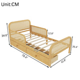 Twin Size Platform Bed Frame with 2 Storage Drawers, Kids Rattan Bed with Headboard & Footboard