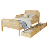 Twin Size Platform Bed Frame with 2 Storage Drawers, Kids Rattan Bed with Headboard & Footboard
