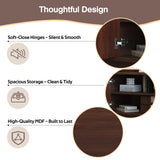 TV Stand for TVs up to 80, TV Console Brown Media Storage Cabinet Entertainment Center with Cured Corners & Soft-Close Hinges