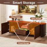TV Stand for TVs up to 80, Brown TV Console Media Storage Cabinet Entertainment Center with Safe Cured Corners