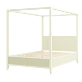 Queen Size 4-poster Canopy Bed Platform Bed Frame with Headboard & Support Slats, Beige