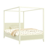 Queen Size 4-poster Canopy Bed Platform Bed Frame with Headboard & Support Slats, Beige