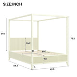 Queen Size 4-poster Canopy Bed Platform Bed Frame with Headboard & Support Slats, Beige