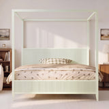 Queen Size 4-poster Canopy Bed Platform Bed Frame with Headboard & Support Slats, Beige