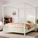 Queen Size 4-poster Canopy Bed Platform Bed Frame with Headboard & Support Slats, Beige
