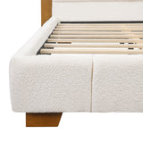 Queen Size Upholstered Platform Bed Frame with Reading Lights & Tufted Headboard, White+Brown