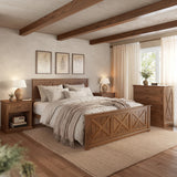 4-Piece Bedroom Furniture Set, Farmhouse Queen Platform Bed Frame, 2 Nightstands & 4-Drawer Dresser with Vintage Style