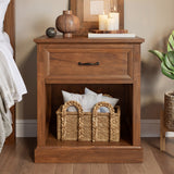 4-Piece Bedroom Furniture Set, Farmhouse Queen Platform Bed Frame, 2 Nightstands & 4-Drawer Dresser with Vintage Style