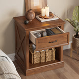 4-Piece Bedroom Furniture Set, Farmhouse Queen Platform Bed Frame, 2 Nightstands & 4-Drawer Dresser with Vintage Style