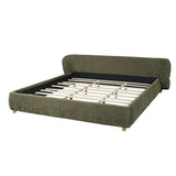 King Size Upholstered Platform Bed Frame Low Profile Bed with Cloud-Shaped Wingback Headboard, Green
