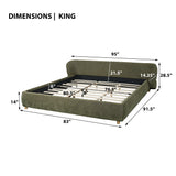 King Size Upholstered Platform Bed Frame Low Profile Bed with Cloud-Shaped Wingback Headboard, Green