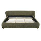 King Size Upholstered Platform Bed Frame Low Profile Bed with Cloud-Shaped Wingback Headboard, Green