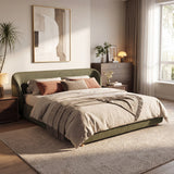 King Size Upholstered Platform Bed Frame Low Profile Bed with Cloud-Shaped Wingback Headboard, Green