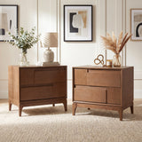 Nightstand End Table Bed Beside Table Storage Sofa Side Table with 2 Drawers & Asymmetric Geometric Design, Brown