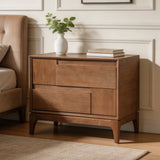 Nightstand End Table Bed Beside Table Storage Sofa Side Table with 2 Drawers & Asymmetric Geometric Design, Brown
