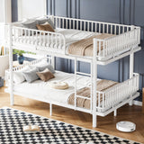 Queen over Queen Bunk Bed with Ladder & Guardrails, Convertible Metal Bed Frame into 2 Platform Beds